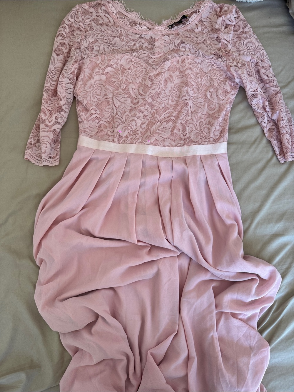 Miusol Blush Lace Top Chiffon Maxi Dress